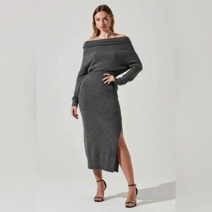ASTR The Label Cora Off Shoulder Sweater Dress Charcoal Size Small